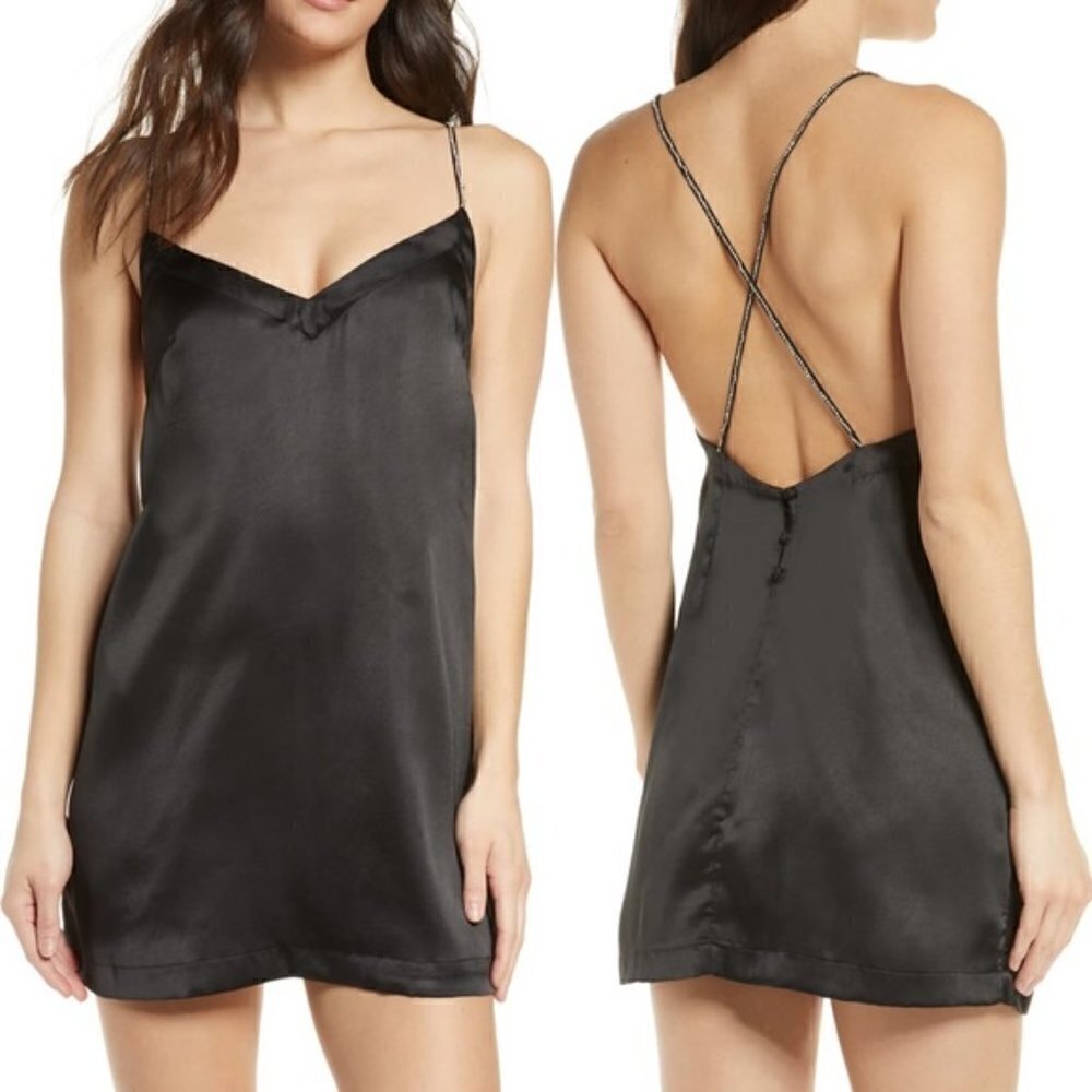 Free People Darling mini black slip dress with rhinestones size XS